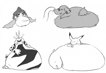belly big_belly group hose hose_inflation huge_belly inflation overweight simple_background white_background saphiros nintendo pokemon electabuzz generation_1_pokemon generation_2_pokemon generation_3_pokemon jirachi legendary_pokemon phanpy pikachu pokemon_(species) 2014 monochrome