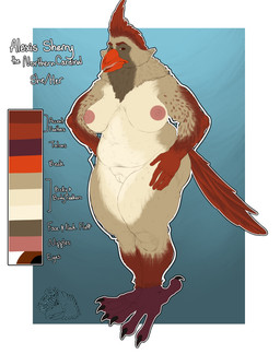 anthro big_breasts breasts female genitals mature_anthro mature_female navel nipples non-mammal_breasts non-mammal_navel non-mammal_nipples text thick_thighs vulva wide_hips stickyfeathers alexis_sherry avian bird cardinal_(bird) northern_cardinal oscine passerine absurd_res english_text hi_res