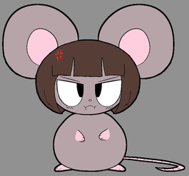 black_eyes blush blush_lines brown_hair cross-popping_vein female fur grey_background hair looking_at_viewer simple_background slightly_chubby solo tail usagibun1 ida_(usagibun1) mammal mouse murid murine rodent 2025 digital_media_(artwork)