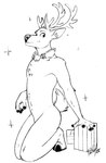 anthro antlers christmas_decorations christmas_present featureless_crotch gift holidays hooves horn jewelry kneeling looking_at_viewer male necklace nude smile sparkles delsol christmas philips_(company) glitter_buck deer mammal hi_res monochrome