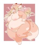 anthro belly big_breasts big_butt black_nose blonde_hair blush border breasts brown_body brown_eyes brown_fur butt countershading dipstick_ears dipstick_tail ear_markings featureless_breasts female fluffy fluffy_tail fur genitals hair hair_over_eye heart_symbol iridescent iridescent_hair kemono long_hair looking_at_viewer markings multicolored_body multicolored_ears multicolored_fur multicolored_tail navel nude one_eye_obstructed open_mouth open_smile overweight overweight_anthro overweight_female paws pussy red_background simple_background smile solo standing tail tail_markings tan_body tan_countershading tan_fur thick_thighs two_tone_body two_tone_fur wavy_hair white_border wide_hips radiowave canid canine fox mammal hi_res