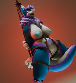anthro bdsm blindfold blue_nipples bondage bound female genitals nipples non-mammal_nipples nude nude_anthro nude_female open_mouth restraints rope rope_bondage rope_harness solo tail tongue tongue_out vulva womb_tattoo haolde mamagen 3d_(artwork) blender_(artwork) blender_cycles_(artwork) digital_media_(artwork) hi_res