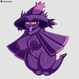 areola big_breasts blush bodily_fluids breasts eyelashes female genitals huge_breasts nipples nude pokemorph purple_areola purple_body purple_nipples purple_tongue red_eyes saliva solo thick_thighs tongue tongue_out vulva yellow_sclera mintyspirit nintendo pokemon generation_4_pokemon ghost humanoid mismagius pokemon_(species) spirit 1:1 2023 hi_res
