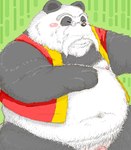 anthro belly black_body black_fur black_nose blush eyes_closed eyewear fur genitals glasses kemono male navel overweight overweight_anthro overweight_male penis solo white_body white_fur norataro bear giant_panda mammal 2004 archived_source digital_media_(artwork) low_res oekaki