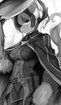 alternate_species anthro breasts cape clothed clothing female fluffy fur furrification hair kemono solo suit suurin_2 made_in_abyss ozen_the_immovable mammal narehate 2018 black_and_white digital_media_(artwork) monochrome shaded