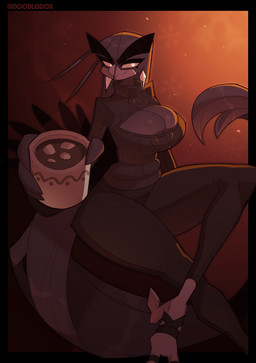 anthro beak beverage big_breasts black_body black_border black_clothing black_feathers black_hair black_legwear black_sweater black_topwear border breasts candy chocolate cleavage cleavage_cutout clothed clothing container crossed_legs cup cutout dessert ear_piercing eyebrows eyelashes feathers feet female food glowing glowing_eyes hair holding_object hot_chocolate legwear marshmallow mug non-mammal_breasts piercing sitting snowflake solo sweater tail tail_feathers talons thick_eyebrows thick_thighs toes topwear wide_hips doodledox ryz_harlok avian bird corvid corvus_(genus) crow oscine passerine 2023 hi_res