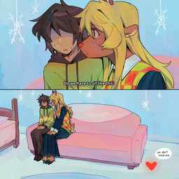 2_panel_comic ambiguous_gender ambiguous_human anthro clothed clothed_anthro clothed_human clothing cloven_hooves dialogue female freckles fully_clothed fully_clothed_anthro fully_clothed_human furniture group hooves red_nose romantic romantic_couple snowflake sofa speech_bubble text trio goomyloid deltarune undertale_(series) kris_dreemurr noelle_holiday deer human mammal soul_(undertale) 1:1 2025 absurd_res colored english_text hi_res nonbinary_(lore)