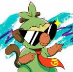 ambiguous_gender close-up cosplay crossover_cosplay eyewear feral finger_gun gesture glasses hand_gesture necktie smile solo sunglasses text text_on_necktie apocryphascribe donkey_kong_(series) nintendo pokemon solo_jazz_pattern generation_8_pokemon grookey mammal pokemon_(species) primate 2019 crossover english_text meme