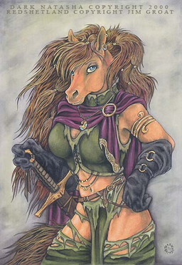 anthro armband belt biped bottomwear cape clothing ear_piercing ear_ring female female_anthro fur gloves hair handwear jewelry legwear loincloth melee_weapon midriff navel necklace piercing ragged_clothing red_body red_fur red_hair ring_piercing scabbard solo sword tail thigh_highs topwear vest warrior weapon dark_natasha red_shetland equid equine horse mammal 2000