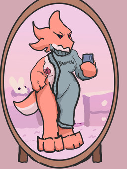 anthro areola breasts clothing electronics female hand_on_hip nipples nipples_visible_through_clothing phone plushie selfie solo ails brooklyn_sweater meme_clothing crawc_(ails) absurd_res hi_res meme