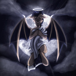 clothing feral flying halo light male moon moonlight night solo toga midnight_magic hasbro my_little_pony distant_echo fan_character bat_pony equid equine horse mammal thestral 1:1