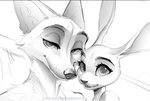 anthro cheek_tuft duo facial_tuft female fur looking_at_viewer male smile tuft momobeda disney zootopia judy_hopps nick_wilde canid canine fox lagomorph leporid mammal rabbit red_fox true_fox 2021