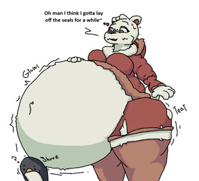 ambiguous_gender anthro belly big_belly blush blush_lines breasts clothing duo female female/ambiguous hand_on_belly heart_symbol huge_belly huge_hips huge_thighs hyper hyper_belly legwear motion_lines obese obese_anthro obese_female overweight overweight_anthro overweight_female question_mark red_clothing red_sweater red_topwear simple_background sweater tail talking_to_self text thick_thighs thigh_highs topwear torn_clothing white_body wide_hips 6saw789 avian bear bird mammal penguin polar_bear ursine 2024 aliasing digital_drawing_(artwork) digital_media_(artwork) english_text