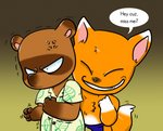 angry anthro cross-popping_vein duo grin humor male smile text vein technicolorpie animal_crossing nintendo crazy_redd tom_nook_(animal_crossing) canid canine fox mammal raccoon_dog tanuki english_text