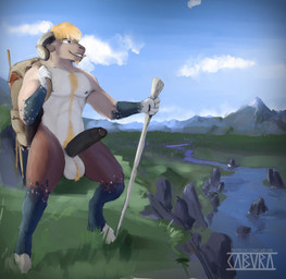 5_fingers abs anthro backpack ball_tuft balls biceps big_balls big_penis black_penis blonde_hair blue_eyes body_hair brown_body brown_fur casual_erection cloud detailed_background erection facial_hair fingers foreskin fur genitals gloves_(marking) goatee grey_body grey_fur hair happy_trail hooves horn humanoid_genitalia humanoid_penis landscape leg_markings male markings mountain multicolored_body multicolored_fur muscular muscular_anthro muscular_male nature nature_background navel nipples nude outside partially_retracted_foreskin pecs penis pubes retracted_foreskin river sky smile socks_(marking) solo standing teeth text tuft unguligrade walking_stick white_balls white_body white_fur cabura mocca_(character) bovid bovine caprine goat mammal 2021 digital_media_(artwork) hi_res signature
