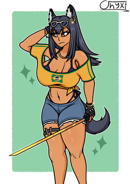 big_breasts bottomwear bra brazilian brazilian_flag breasts cleavage clothed clothing denim denim_bottomwear denim_clothing denim_shorts ear_piercing ear_ring eyewear female gloves grey_hair hair handwear holding_object holding_weapon jewelry latina melee_weapon necklace orange_eyes piercing ring_piercing shirt shorts simple_background solo sunglasses sword thick_thighs tied_shirt topwear underwear weapon onyxmeow arknights hypergryph studio_montagne texas_(arknights) animal_humanoid canid canid_humanoid canine canine_humanoid canis humanoid mammal mammal_humanoid wolf hi_res