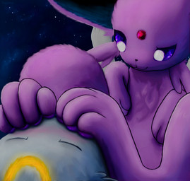 4_toes ambiguous_gender bioluminescence digitigrade duo eyes_closed feet feral feral_on_feral foot_fetish foot_focus foot_sniffing fur glowing pawpads paws pink_body pink_fur purple_body purple_eyes purple_fur purple_pawpads sniffing space toes white_body white_fur trigaroo nintendo pokemon fan_character trig eeveelution espeon generation_2_pokemon pokemon_(species) umbreon digital_media_(artwork) shaded