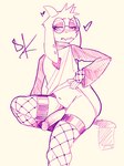 anthro big_penis clothed clothing crossdressing ear_piercing ear_ring eyewear femboy fishnet_clothing fishnet_legwear genitals glasses horn legwear makeup male penis piercing purple_line_art purple_monochrome ring_piercing scarf slightly_chubby slightly_chubby_male solo desertkaiju deltarune undertale_(series) ralsei bovid caprine darkner goat mammal 2024 better_version_at_source colored_line_art hi_res sketch unavailable_at_source