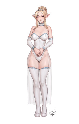 5_fingers armwear blonde_hair blue_eyes breasts clothed clothed_female clothed_humanoid clothing crown female female_humanoid fingernails fingers footwear front_view hair headgear legwear lingerie looking_at_viewer nails not_furry pointy_ears shoes simple_background solo standing teddy_(clothing) tiara topwear white_background personalami elf humanoid 2025 digital_drawing_(artwork) digital_media_(artwork) hi_res