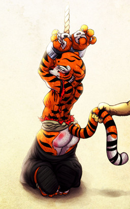 4_fingers anthro bdsm beaten bondage bound breasts butt captured chain clothing cuff_(restraint) duo eyes_closed female fingers fur handcuffs kneeling master metal_cuffs multicolored_body multicolored_fur paws restraints rope shackles slave solo_focus spank_marks striped_body striped_fur stripes tail tail_grab torn_clothing torture wounded dktorzi ozu dreamworks kung_fu_panda master_tigress felid mammal pantherine tiger 2011