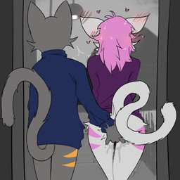 anthro anthro_fingered anthro_fingering anthro_fingering_anthro anthro_on_anthro biped blue_clothing blue_sweater blue_topwear blush blush_lines bodily_fluids bottomless bottomless_anthro bottomless_female bottomless_male cheek_tuft claws clothed clothed_anthro clothed_female clothed_male clothed_sex clothing doorway duo ear_blush faceless_anthro faceless_character faceless_female faceless_male facial_tuft female female_anthro female_fingered finger_claws fingering fingering_partner fingers fur genital_fluids grey_body grey_fur grey_tuft hair heart_symbol hearts_around_head hip_markings hip_tuft intraspecies leg_markings legs_together long_hair long_tail male male/female male_anthro male_fingering male_fingering_female markings open_door orange_markings orange_stripes outside outside_sex pink_hair pink_markings pink_stripes pointy_ears prick_ears public public_sex purple_clothing purple_sweater purple_topwear raised_tail rear_view sex shaking shivering standing stealth_sex striped_markings stripes sweater sweater_only tail topwear topwear_only tuft vaginal vaginal_fingering vaginal_fluids white_body white_claws white_fur white_tuft cybeeyoru lucky_(cybeeyoru) rosetta_(cybeeyoru) domestic_cat felid feline felis mammal 1:1 english_description hi_res