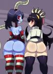 big_butt blush bodily_fluids breasts butt clothed clothing drooling duo female legwear looking_at_viewer monster_girl_(genre) not_furry partially_clothed pattern_clothing pattern_legwear red_eyes saliva school_uniform side_boob stockings striped_clothing striped_legwear stripes uniform sssonic2 skullgirls filia leviathan_(skullgirls) samson_(skullgirls) squigly humanoid mammal monster undead zombie digital_media_(artwork) grandfathered_content hi_res