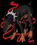 abstract_background black_body black_eyes black_nose brown_body claws collar digitigrade feral male markings pointy_ears prick_ears quadruped simple_background solo spiked_collar spikes transparent_background jupiter_sg bandai_namco digimon canid canine digimon_(species) dobermon mammal 5:6 alpha_channel