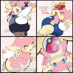 2_toes 3_fingers anthro apron apron_only big_butt biped black_bottomwear black_bow black_clothing black_legwear black_pantyhose black_skirt blue_clothing blue_eyes blue_swimwear blush blush_lines blush_stickers bodily_fluids book bottomwear butt butterfly_(accessory) clothing convenient_censorship cotton_tail cuffed_shirt dipstick_ears duo ear_markings eyes_closed faceless_character faceless_human feelers feet female female_on_human fingers first_person_view flower flower_on_head footwear fur gloves_(marking) grey_clothing grey_topwear grey_vest hand_on_butt hand_on_face happy headgear headwear heart_pawpads heart_symbol high_heels hug hugging_another hugging_butt human_on_anthro interspecies kiss_on_lips legwear looking_at_viewer looking_back love_ball low-angle_view male male/female male_on_anthro markings monobutt motion_lines multicolored_ears multiple_outfits nude nude_anthro nurse_clothing nurse_headwear office_lady on_top_of_another one-piece_swimsuit one_eye_closed open_mouth panty_lines pantyhose pawpads pencil_skirt pink_background pink_body pink_fur pink_pawpads plant pokeball raised_arm red_cross red_flower round_tail saliva school_swimsuit shirt shoes simple_background skirt slightly_chubby solo spread_legs spreading swimwear tail tail_motion tailwag template text toes tongue topwear vest white_apron white_clothing white_shirt white_tail white_topwear wink winking_at_viewer yellow_body yellow_fur aka_leopard nintendo pokemon anon audino generation_5_pokemon human mammal pokemon_(species) english_text hi_res japanese_text multiple_images