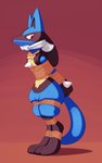 ambiguous_gender anthro bdsm bondage bound chest_spike cleave_gag gag gagged red_eyes restraints rope rope_bondage solo spikes spikes_(anatomy) whistleristler nintendo pokemon generation_4_pokemon lucario pokemon_(species) 5:8 hi_res