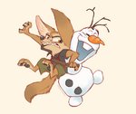 angry anthro brown_body brown_fur clothed clothing duo fully_clothed fur hug lifting open_mouth open_smile shirt simple_background smile snow snowman tan_background teeth topwear nyaasu disney frozen_(disney) zootopia finnick_(zootopia) olaf_(frozen) canid canine elemental_creature fennec_fox fox mammal mineral_fauna snow_creature true_fox 2019