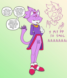 anthro balls bottomless bottomless_anthro bottomless_male clothed clothing crossgender darkened_balls darkened_genitalia darkened_penis dialogue femboy footwear foreskin ftm_crossgender fur genitals high_heels male multicolored_body multicolored_fur pantsless pantsless_anthro pantsless_male penis purple_balls purple_body purple_fur purple_penis shoes small_penis solo text two_tone_body two_tone_fur fourssss sega sonic_the_hedgehog_(series) blaze_the_cat domestic_cat felid feline felis mammal 2025 digital_drawing_(artwork) digital_media_(artwork) hi_res