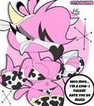 animal_print animal_print_bikini animal_print_thigh_highs annoyed anthro beak big_breasts bikini black_eyes bovid_horn bovine_horn bra breasts cleavage clothed clothing cow_horn cow_print cow_print_armwear cow_print_bikini cow_print_elbow_gloves cow_print_legwear cow_print_thigh_highs dialogue eyelashes eyeshadow female flipping_viewer_off gesture grey_eyeshadow hand_gesture horn legwear looking_at_viewer makeup middle_finger milk navel navel_piercing non-mammal_breasts non-mammal_navel panties pattern_bikini pattern_clothing pattern_legwear pattern_swimwear pattern_thigh_highs piercing pink_body simple_background solo speech_bubble swimwear tail text thick_thighs thigh_highs two-piece_swimsuit underwear wide_hips jdone flamma avian bird flamingo 2025 digital_media_(artwork) english_text hi_res