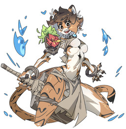 abs anthro black_body black_eyes black_fur black_hair blue_heart breasts brown_hair claws clothing fangs female flower fur gradient_hair hair heart_symbol holding_object holding_weapon holidays looking_at_viewer markings medium_breasts multicolored_body multicolored_fur multicolored_hair muscular open_mouth open_smile orange_body orange_fur plant short_hair simple_background skindentation smile solo standing teeth tiki tribal tribal_clothing under_boob water weapon white_background white_body white_fur white_hair wood requin_cobalt chinese_zodiac new_year new_year_2022 year_of_the_tiger felid mammal pantherine tiger 2026 portrait remake three-quarter_portrait
