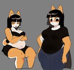 anthro bangs belly big_breasts black_bottomwear black_bra black_clothing black_hair black_shirt black_shorts black_t-shirt black_topwear black_underwear blush bodily_fluids bottomwear bra breasts clothed clothed_anthro clothed_female clothing countershading crossed_arms curvy_anthro curvy_female curvy_figure female female_anthro fur grey_background hair hime_cut long_hair narrowed_eyes navel open_mouth orange_body orange_fur pants shirt shorts simple_background slightly_chubby slightly_chubby_anthro slightly_chubby_female solo sweat sweatdrop t-shirt tail topwear underwear dvampiresmile canid canine canis domestic_dog herding_dog mammal pastoral_dog welsh_corgi 2023 absurd_res digital_drawing_(artwork) digital_media_(artwork) hi_res