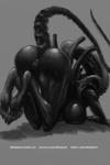 2017 2:3 alien alien_(franchise) all_fours anus ass_up breasts butt female genitals hi_res monochrome nihilophant not_furry presenting presenting_hindquarters pussy simple_background solo xenomorph