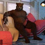 anthro balls brown_body brown_eyes brown_fur cigar claws erection frown fur furniture genitals holding_cigar holding_object inside lamp looking_at_viewer male mouth_closed musclegut muscular muscular_anthro muscular_male narrowed_eyes nude pecs penis sitting smoking sofa solo ugnaughtsden bear mammal 1:1 2022 3d_(artwork) digital_media_(artwork) hi_res