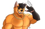 abs accessory anthro clothed clothing ear_piercing eyewear gold_(metal) gold_jewelry jewelry male muscular pecs piercing smile solo sunglasses sunglasses_on_face topless topless_male bella_vanguard dragoonie canid canine mammal maned_wolf hi_res