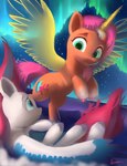 cutie_mark duo green_eyes hair horn pink_hair smile wings auroriia hasbro mlp_g5 my_little_pony mythology sunny_starscout_(mlp) zipp_storm_(mlp) equid equine mammal mythological_creature mythological_equine winged_unicorn 2021 digital_media_(artwork) hi_res