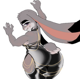 anthro big_butt big_ears black_clothing black_dress blush bodily_fluids bottom_heavy breasts butt chain clothed clothed_anthro clothed_female clothing dipstick_ears dress ear_markings eyebrows eyelashes female female_anthro floppy_ears fur grey_body grey_fur huge_butt long_ears looking_at_viewer looking_back looking_back_at_viewer lop_ears multicolored_ears open_mouth pink_nose purple_eyes rear_view shortstack simple_background small_breasts solo sweat sweatdrop thick_eyebrows thick_thighs white_background wide_hips gibeechee disney hollow_hip_backless_chain_dress zootopia judy_hopps european_rabbit lagomorph leporid mammal oryctolagus rabbit absurd_res hi_res