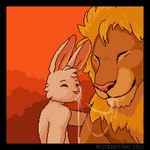 anthro bodily_fluids duo eyebrows eyes_closed feral fur licking male mane open_mouth open_smile saliva size_difference smile tongue tongue_out misterkittens endymion_(endymionwr) felid lagomorph leporid lion mammal pantherine rabbit 1:1 animated digital_media_(artwork) low_res pixel_(artwork) pixel_animation short_playtime