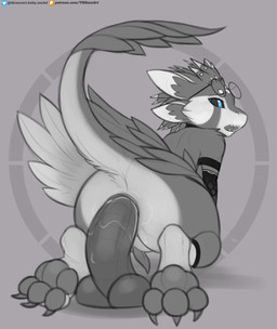4_ears anal anal_fluids anal_penetration animal_genitalia animal_penis anus big_butt blue_eyes bodily_fluids butt claws dildo dildo_in_ass dildo_insertion eyewear eyewear_on_head feather_markings feathered_wings feathers genital_slit genitals glasses glasses_on_head half-erect looking_back male markings mismatched_animal_penis mismatched_genitalia mismatched_penis multi_ear nude object_in_ass pawpads penetration penis presenting presenting_hindquarters sex_toy sex_toy_in_ass sex_toy_insertion shallow_penetration sharp_teeth simple_background solo spiri'vali tail tail_feathers teeth text wings tkraccoon avali hi_res monochrome url