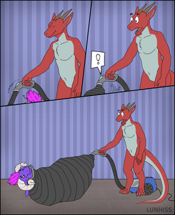 accidental_vore air_hose anthro black_border border bulge cleaning_tool digitigrade duo horn hose inanimate_pred male male/male nude object_pred sucked_in suction tail vacuum_cleaner vacuum_vore vore lunhiss european_mythology mythology dragon mythological_creature mythological_scalie scalie western_dragon wyvern comic hi_res