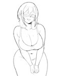 anthro bean_eyebrows big_breasts breasts cleavage clothed clothing collarbone eyebrows eyewear female floppy_ears glasses hair long_ears mature_anthro mature_female navel_outline one_eye_closed rectangular_glasses simple_background smile solo wearing_glasses white_background wink jxzuke mochi_(jxzuke) canid canine canis domestic_dog hunting_dog mammal mixed_breed scent_hound shiba_inu spitz 2024 digital_drawing_(artwork) digital_media_(artwork) hi_res monochrome portrait sketch three-quarter_portrait