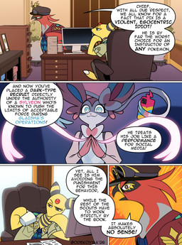 ambiguous_gender anthro aviator_cap aviator_goggles blue_eyes computer container cup desk dialogue electronics furniture group harmony_scarf mug paper phone sitting speech_bubble table text trio wings odeko-yma nintendo pokemon pokemon_mystery_dungeon spike_chunsoft captain_cinder_(odeko-yma) pix_(odeko-yma) ampharos eeveelution generation_2_pokemon generation_6_pokemon pokemon_(species) sylveon talonflame 2026 absurd_res comic digital_media_(artwork) english_text hi_res signature