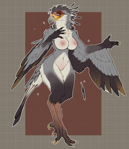 anthro avian_feet breasts eyewear eyewear_only feathered_wings feathers female glasses glasses_only grey_body grey_feathers navel nipples non-mammal_breasts non-mammal_navel non-mammal_nipples nude nude_anthro nude_female simple_background solo tail tail_feathers wearing_glasses wide_hips wings pocketshiba accipitriform avian bird secretary_bird hi_res