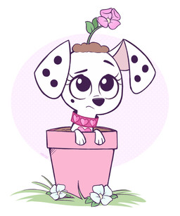 black_nose black_spots collar female feral flower flower_on_head fur grass pink_collar pink_flower plant plant_pot solo spots three-quarter_view toony white_body white_fur young higglytownhero 101_dalmatian_street 101_dalmatians disney destiny_(101_dalmatians) triple_d_(101_dalmatians) canid canine canis dalmatian domestic_dog mammal 5:6 hi_res