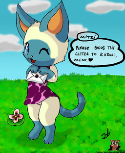 anthro blue_eyes bottomless clothed clothing digitigrade envelope female genitals letter no_underwear one_eye_closed outside shortstack shortstack_female solo tail vulva wink bunnybaphomet stormdragonblue animal_crossing nintendo mitzi_(animal_crossing) domestic_cat felid feline felis mammal siamese_cat 2012 digital_media_(artwork) shaded