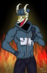 anthro blue_clothing bone clothing electronics fire horn male microphone not_furry skull skull_head solo nicolasthewolf friday_night_funkin' fan_character tabi_(fnf) undead 9:14