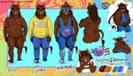 anthro belly big_belly brown_body brown_fur brown_hair floppy_ears fur hair male mullet musclegut muscular oink overweight overweight_male slightly_chubby solo superhero superhero_costume thick_thighs tusks pantsu_smiley reff_(character) domestic_pig mammal suid suina sus_(pig) wild_boar model_sheet