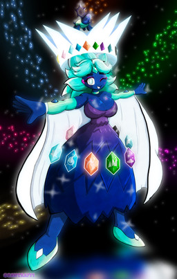 5_fingers abstract_background blue_body blue_clothing blue_dress blue_footwear blue_hair blue_skin clothing dress female fingers footwear front_view gem gradient_clothing gradient_dress hair looking_at_viewer one_eye_closed pokemon_type_symbol pokemorph purple_body purple_clothing purple_dress smile smiling_at_viewer solo terastallization white_clothing wink winking_at_viewer sawcraft1 nintendo pokemon teresita_(al33444) animal_humanoid generation_9_pokemon humanoid legendary_pokemon pokemon_(species) pokemon_humanoid reptile reptile_humanoid scalie scalie_humanoid terapagos terapagos_(stellar_form) turtle_humanoid 2026 absurd_res hi_res
